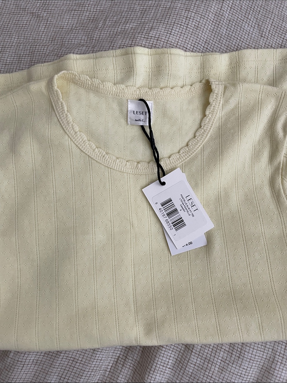 LESET pointelle crewneck tee canary small butter yellow